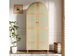 Guarda-roupa moderno com portas curvas, amplo espaço de armazenamento, gavetas e armários, ideal para quarto e hall de entrada.