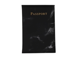 Porta-passaporte Em Couro Com Estampa De Mármore Preto E Detalhes Dourado