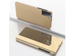 Capa De Couro Espelhado Banhado A Ouro Para Samsung Galaxy S23+ 5g Com Suporte.