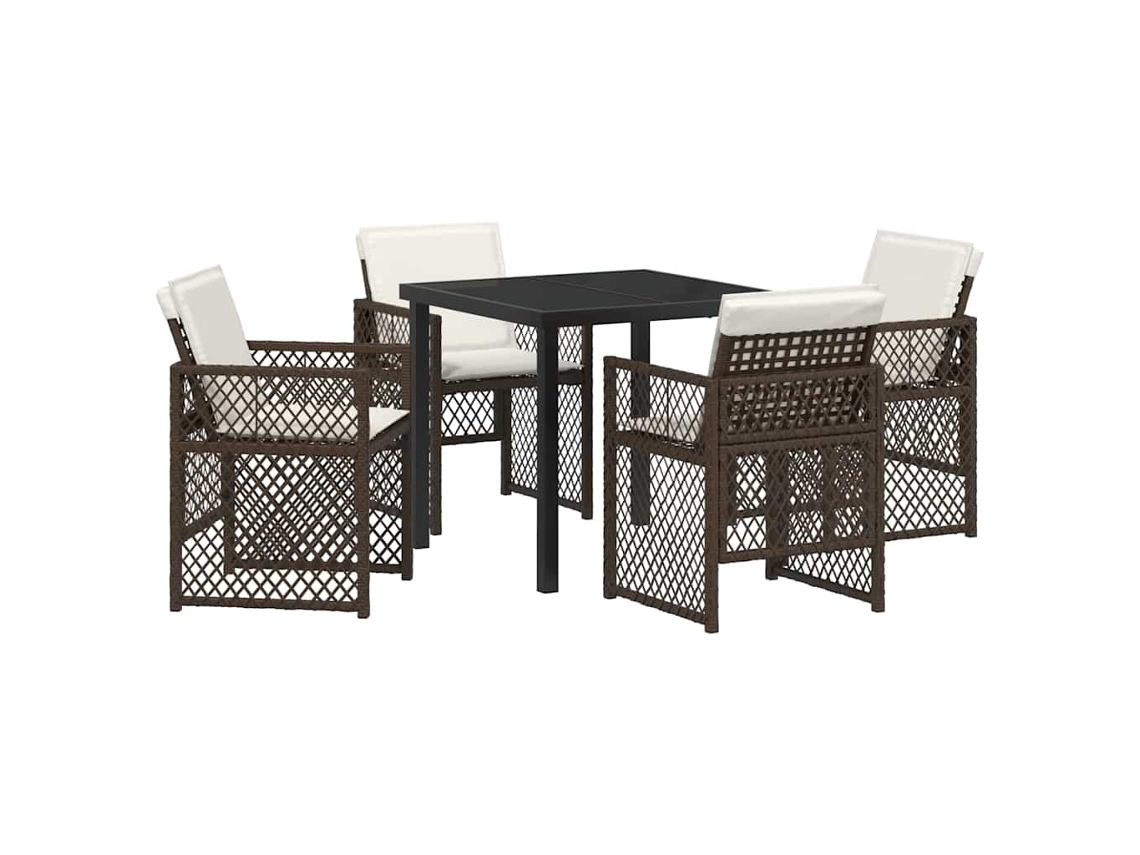 Conjunto de Jantar para Jardim 5 Pcs - Móveis de Jardim para Refeição Castanho Vime Pe HARLANV1