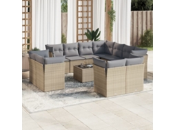 Vidaxl 12 Pcs Conjunto De Sofás P/ Jardim Com Almofadões Vime Pe Bege