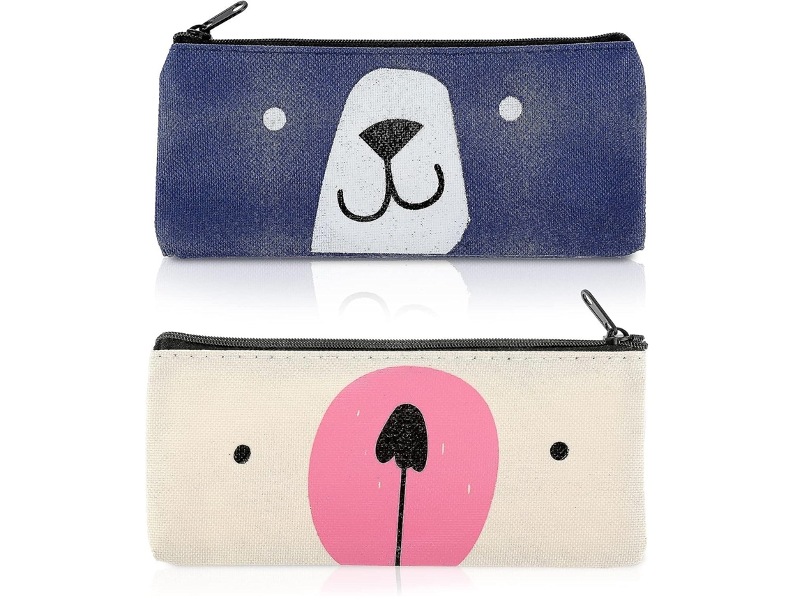 Estojo para Lápis, 2 Peças, com Zíper, Lona, Desenho Animado, Kawaii, Escolar AQUAFORGE