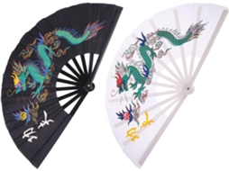 Conjunto 2 Leques Dobráveis Chinês Plástico Tecido Impressionante Desenho Dragão Ideais Danças Festivas GOKOCO