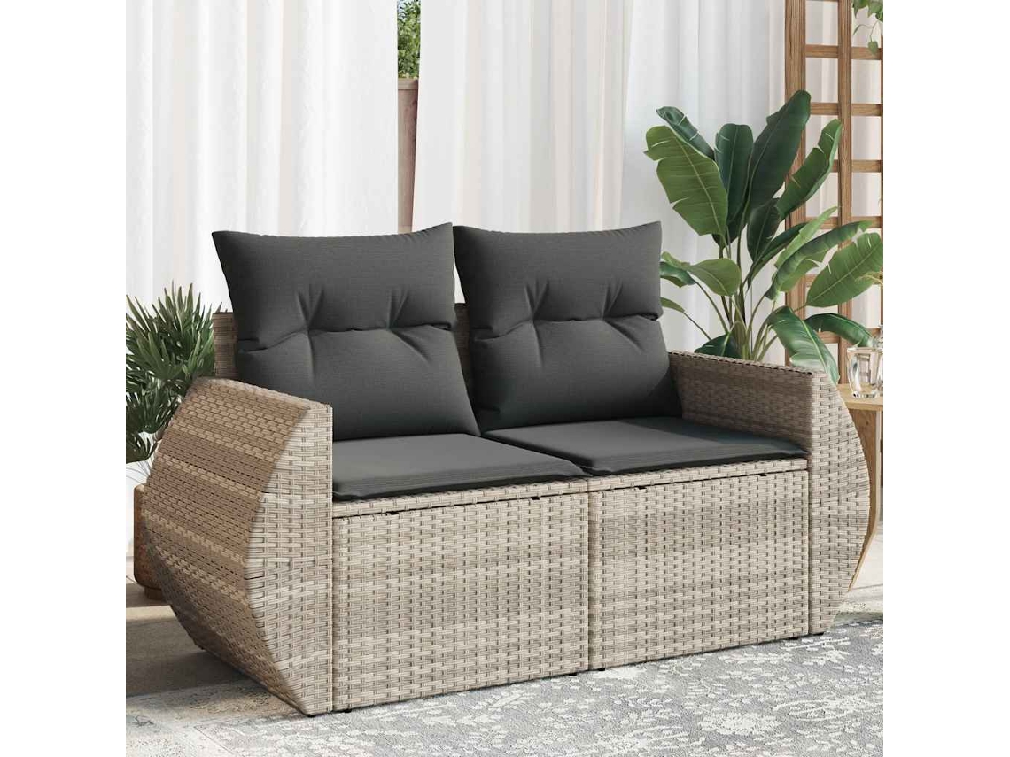 Vidaxl Sofá Jardim De 2 Lugares Com Almofadões Vime Pe Cinzento Claro