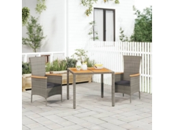 Vidaxl 3 Pcs Conjunto De Jantar P/ Jardim C/ Almofadões Vime Pe Cinza