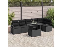 Vidaxl Conjunto De Sofá De Jardim 7 Unid. Preto Rattan Sintético