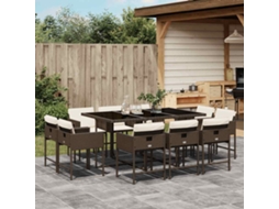 Vidaxl 11 Pcs Conjunto Jantar P/ Jardim C/ Almofadões Vime Pe Castanho