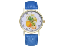 Reloj De Pulsera De Cuero Con Estampado De Frutas Moda Cuarzo Unisex Azul