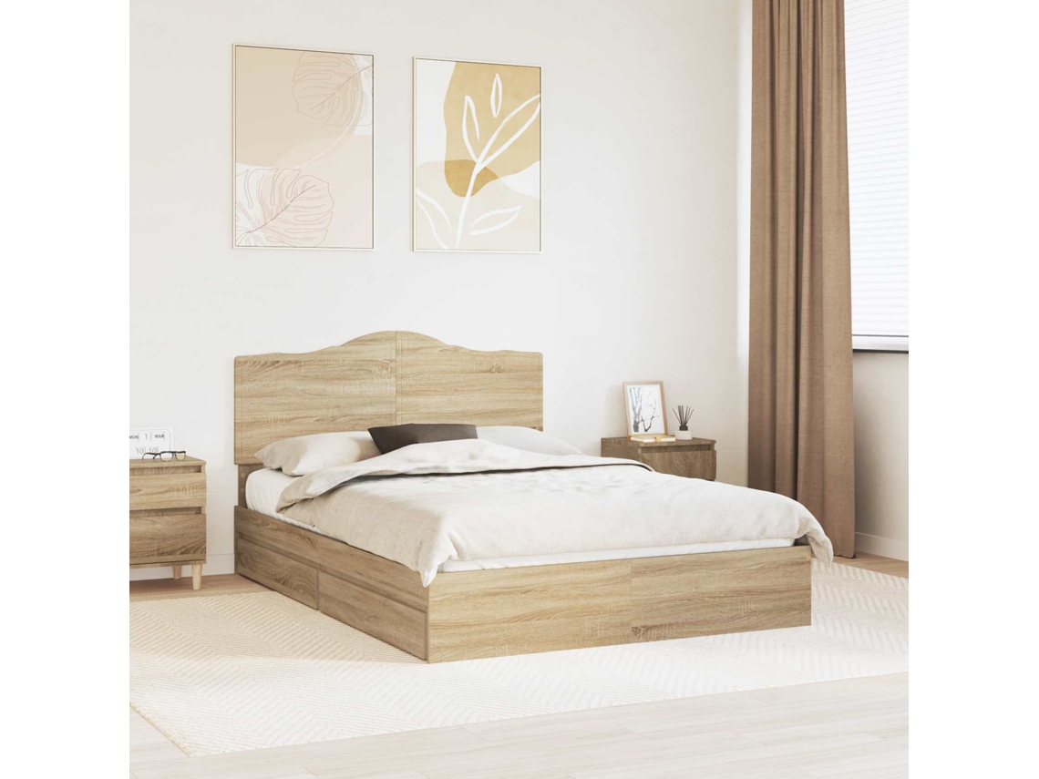 Vidaxl Cama Com Armazenamento Com Gaveta Carvalho Sonoma 140 X 200 Cm