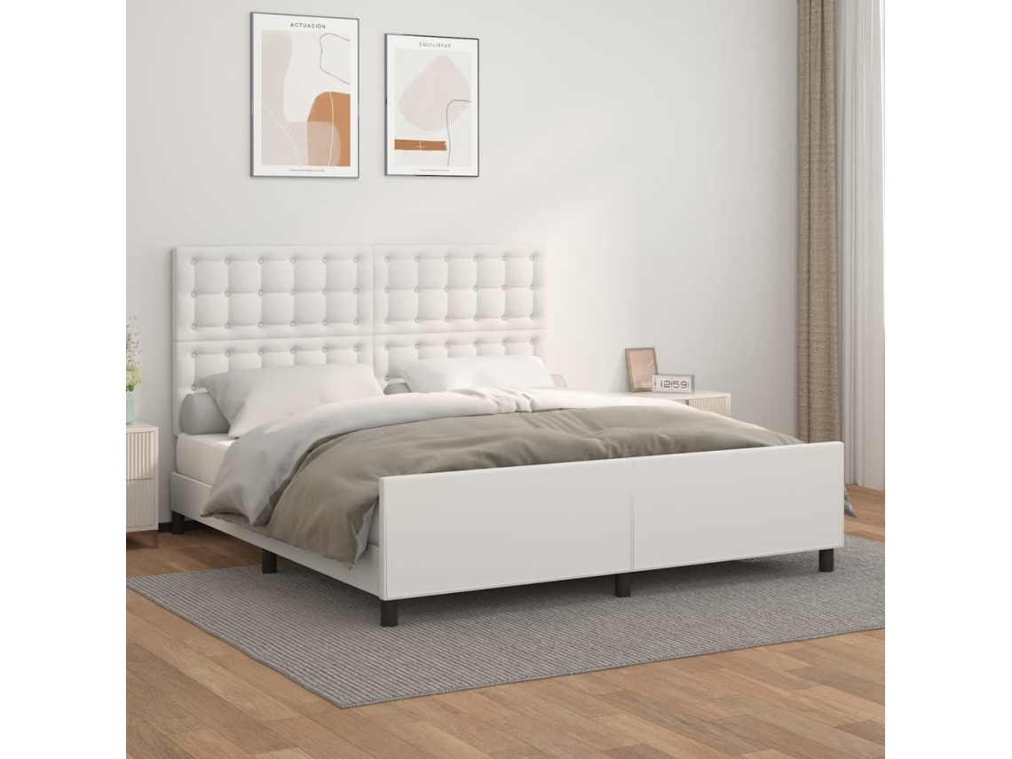 Estrutura Cama C/ Cabeceira 160x200 Cm Couro Artificial Branco