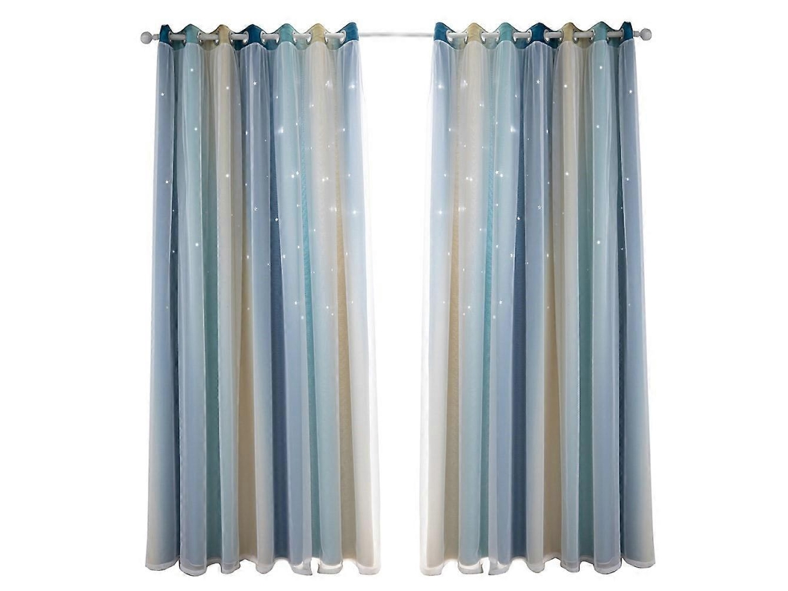 Cortina Dupla 132x210cm Gradiente Estrelas Recortada Blackout Isolante Térmico Quarto Sala