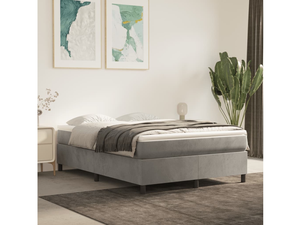 Vidaxl Cama Com Molas/colchão 140x190 Cm Veludo Cinzento-claro