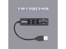 Conversor Hub Usb2.0 5 Em 1 Com Slots Tf Sd, Preto, Compatível Com Vários Dispositivos Luz Dourada