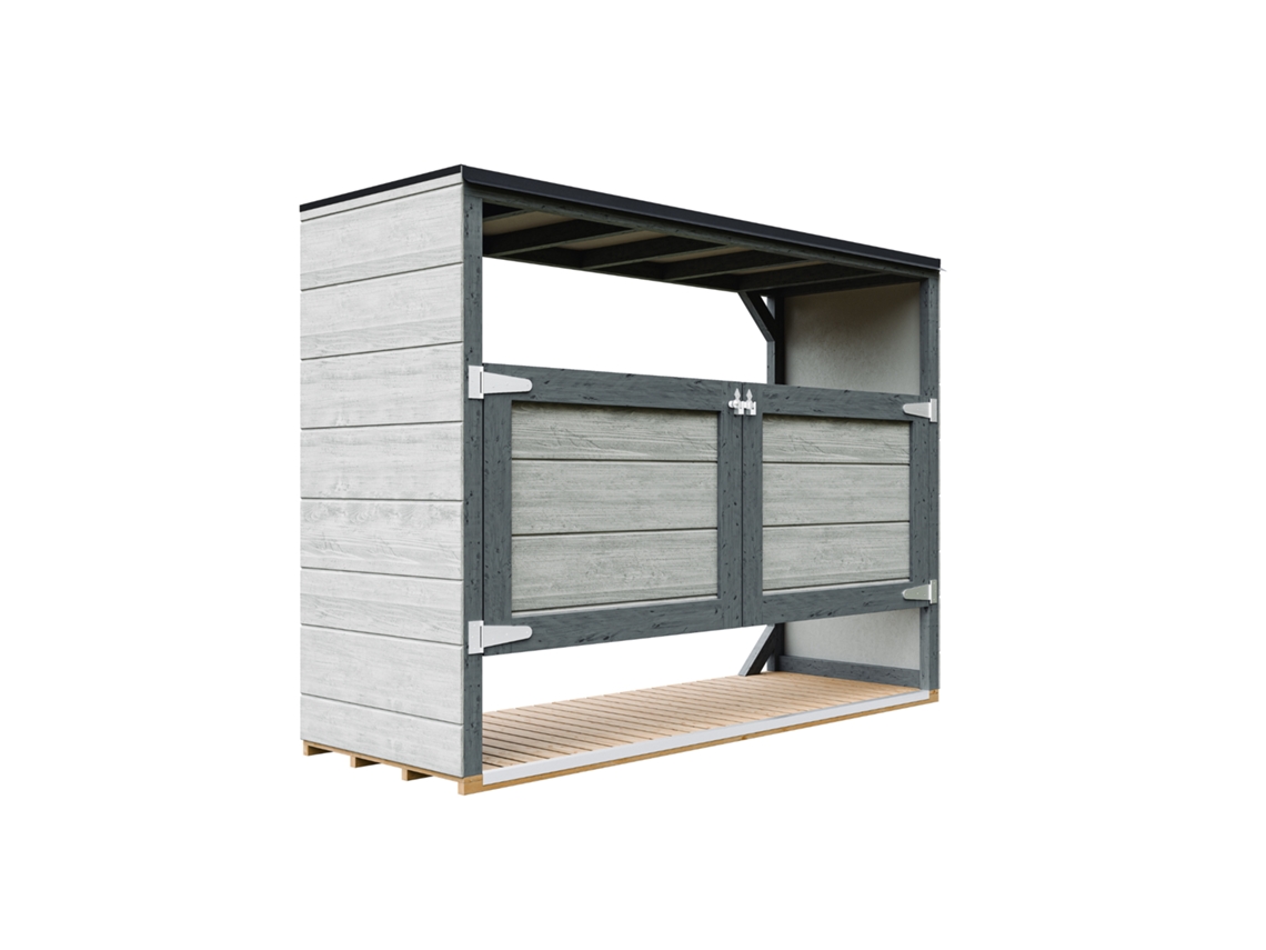 Caixa De Arrumação Exterior Jardim – Abrigo Para Contentores Lixo 3x240l Com Portas, Caseta De Jardim Madeira Timbela M982a-tundra Cavern