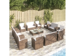 Vidaxl 16 Pcs Conjunto Lounge Jardim C/ Almofadões Vime Pe Castanho