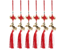 Conjunto 6 Pingentes Bênção Chinesa Metálica Nylon Decoração Amuleto Cavalo Ornamento Tradicional Chinês Salas GOKOCO