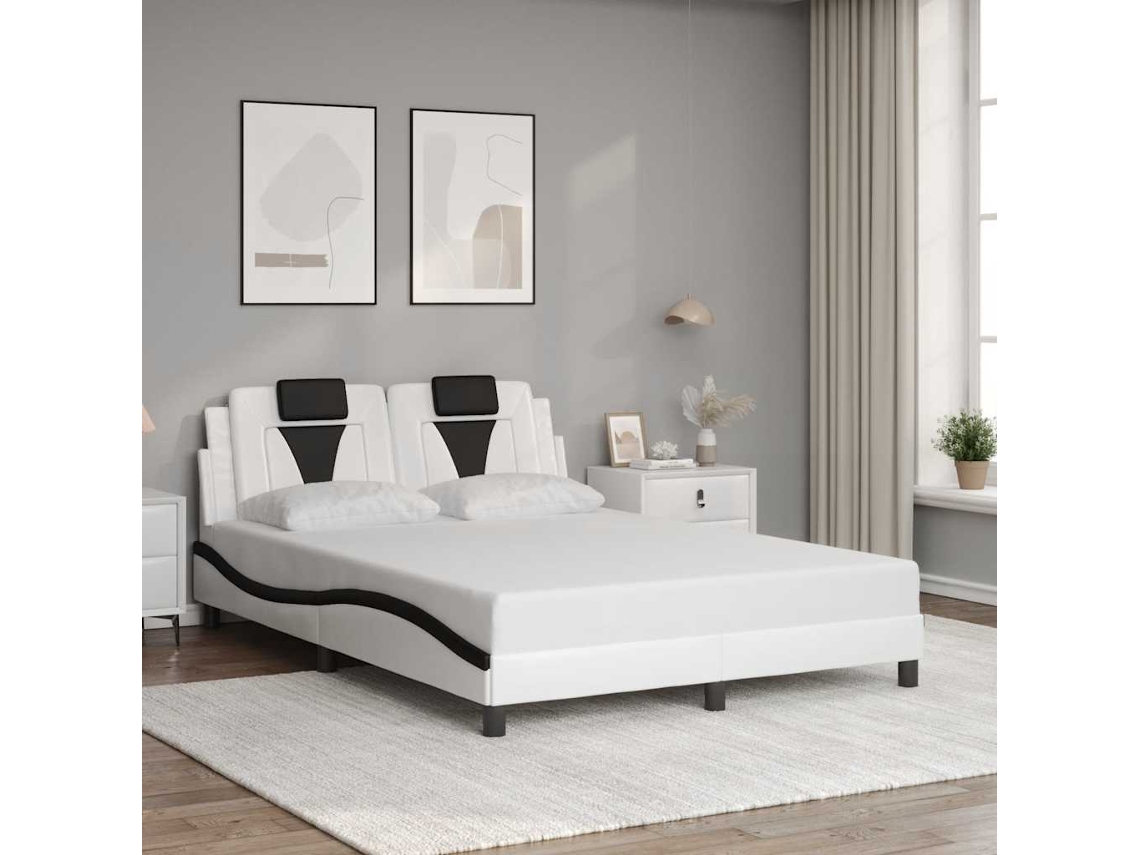 Vidaxl Estrutura De Cama Viana Sem Colchão Couro Artif. 140x190cm Branco/preto