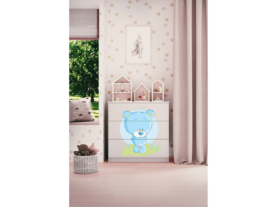 Cómoda 3 Gavetas Kocot Kids Babydream Urso Azul Branco