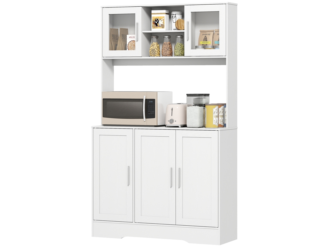 Despensa de Cozinha com 2 Portas Vidro S/MARCA (micro-ondas, prateleiras ajustáveis, branca)