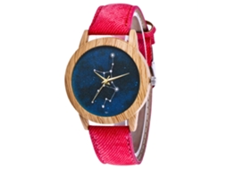 Relógio de pulso casual Zhoulianfa com pulseira de jeans vermelha e mecanismo de quartzo.