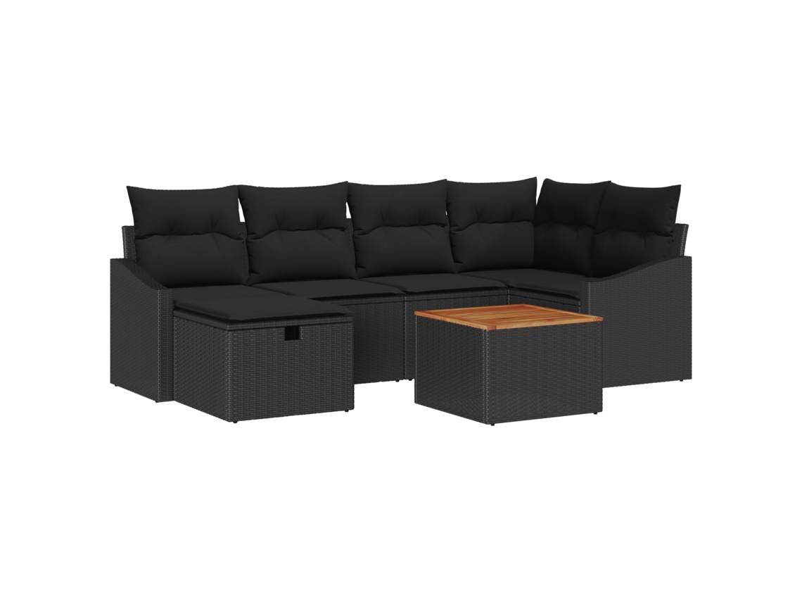Conjunto 7 Conjunto De Sofás Para Exterior Vidaxl Preto Vime Pe (55 X 55 X 37 Cm)