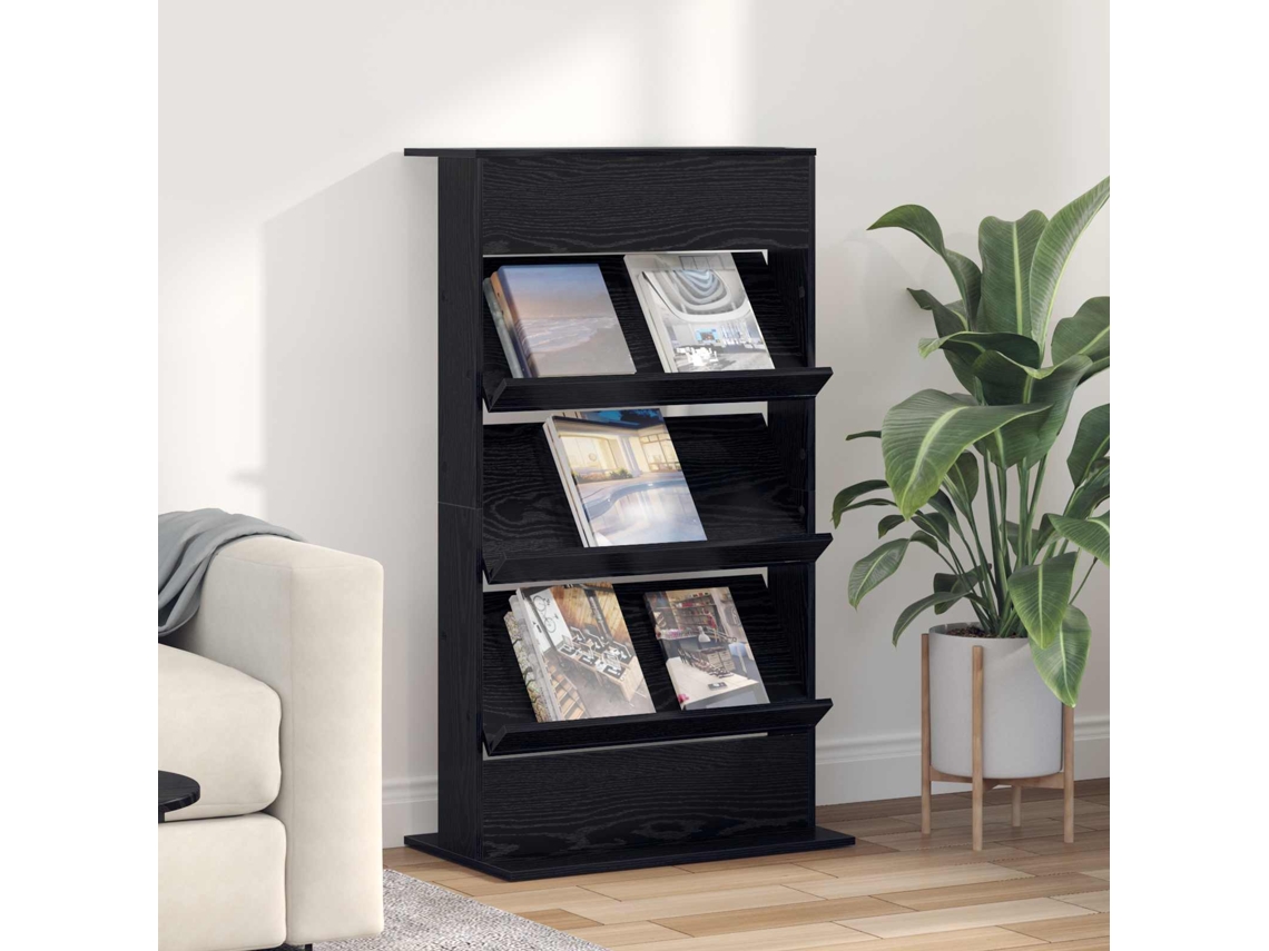 Vidaxl Estante De Revistas Carvalho Preto 70 X 41 X 126 Cm
