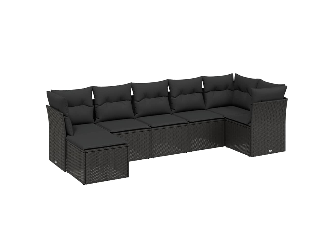Conjunto de 7 Sofás para Jardim com Almofadões Vime Pe Preto MAISON EXCLUSIVE (N/A)