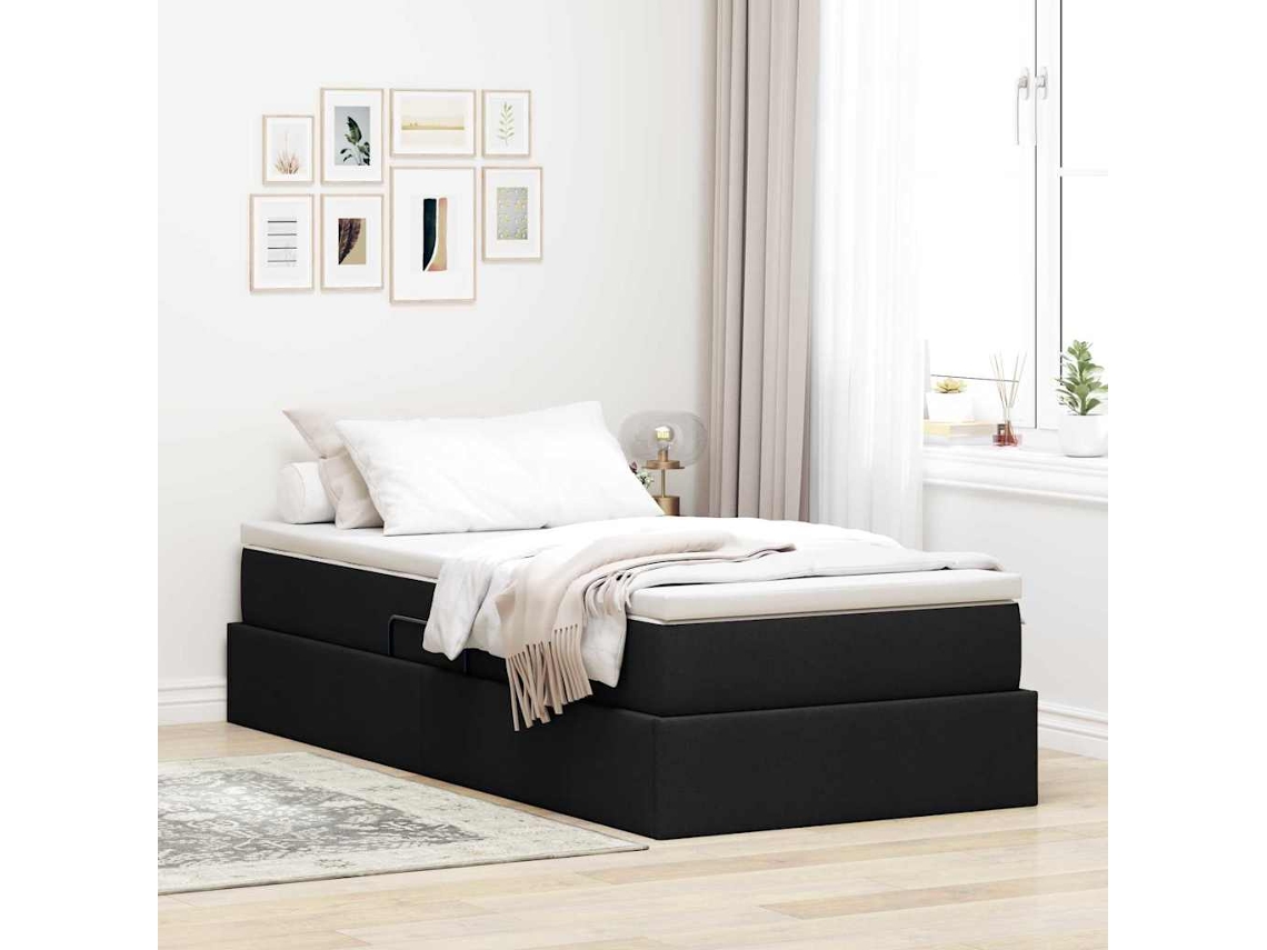 Vidaxl Cama Com Arrumação E Colchão Preto 90 X 200 Cm Poliéster