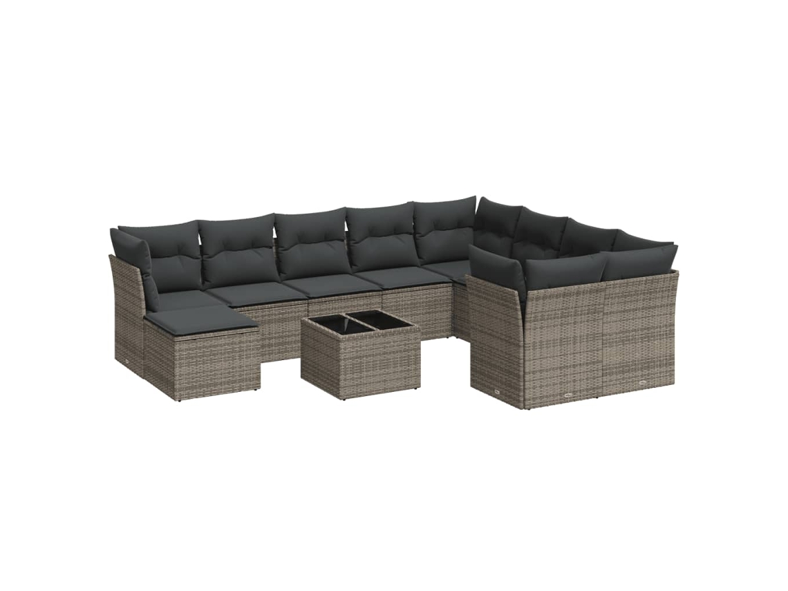 Conjunto de 11 Sofás de Jardim com Almofadões Vime Pe Cinzento MAISON EXCLUSIVE