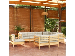 Pcs Conjunto Lounge Jardim C/ Almofadões Creme Pinho Maciço Dkd Home Decor