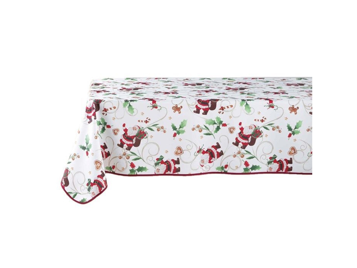 Suavidade Interior - Toalha De Mesa Retangular Anti-manchas E Resistente A Rugas Do Papai Noel - 150 X 240 Cm - Branco E Vermelho
