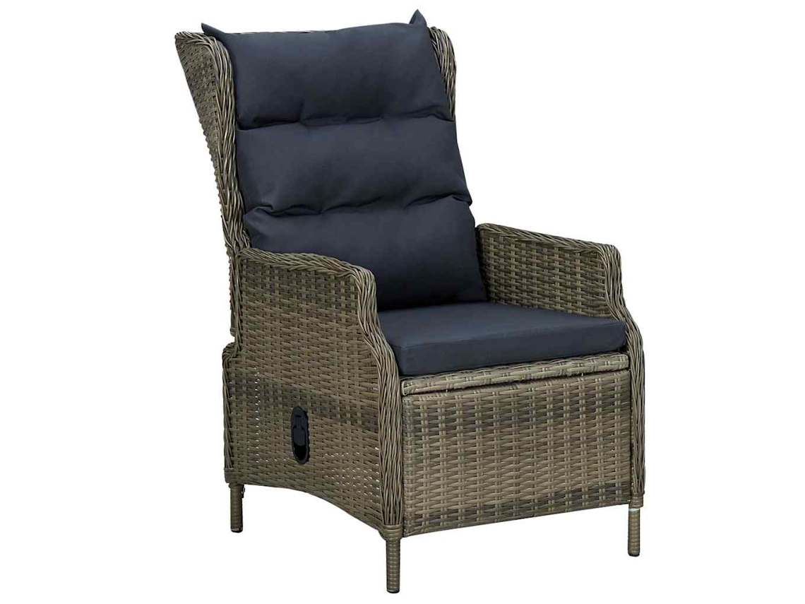 Vidaxl Cadeira De Jardim Reclinável Com Almofadões Vime Pe Castanho