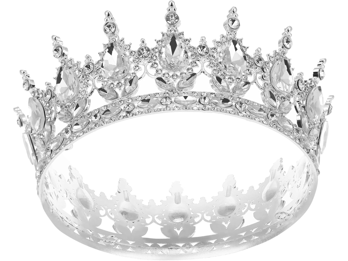 Coroa De Strass E Liga Metálica, Acessório De Cabeça Decorativo E Brilhante Para Mulheres, Prata E Branco.