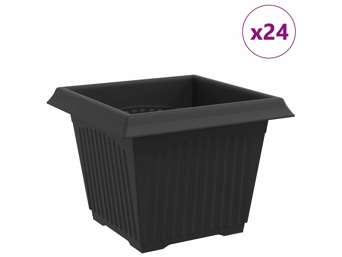 Conjunto 24 Vaso Moderno Vidaxl Preto Plástico (23 X 23 X 17,5 Cm)