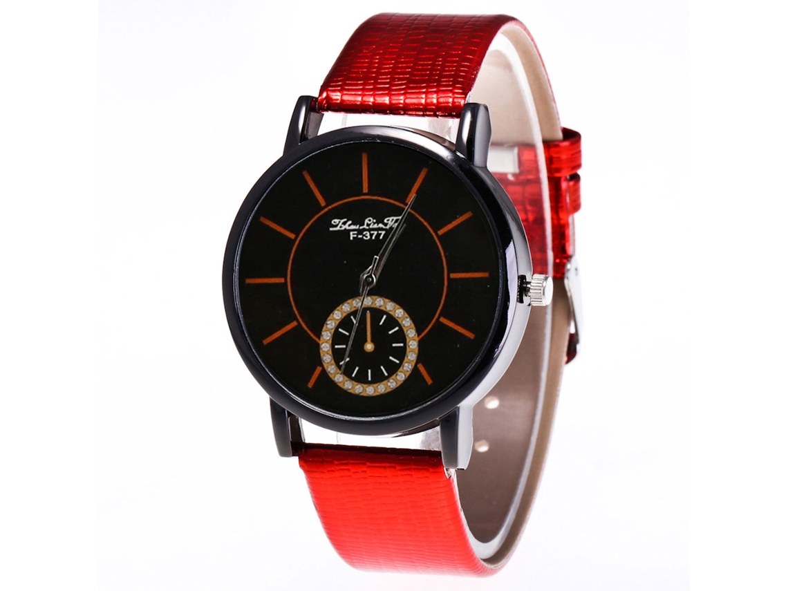 Relógio de casal Zhoulianfa com pulseira de couro PU, mostrador redondo casual simples (vermelho)