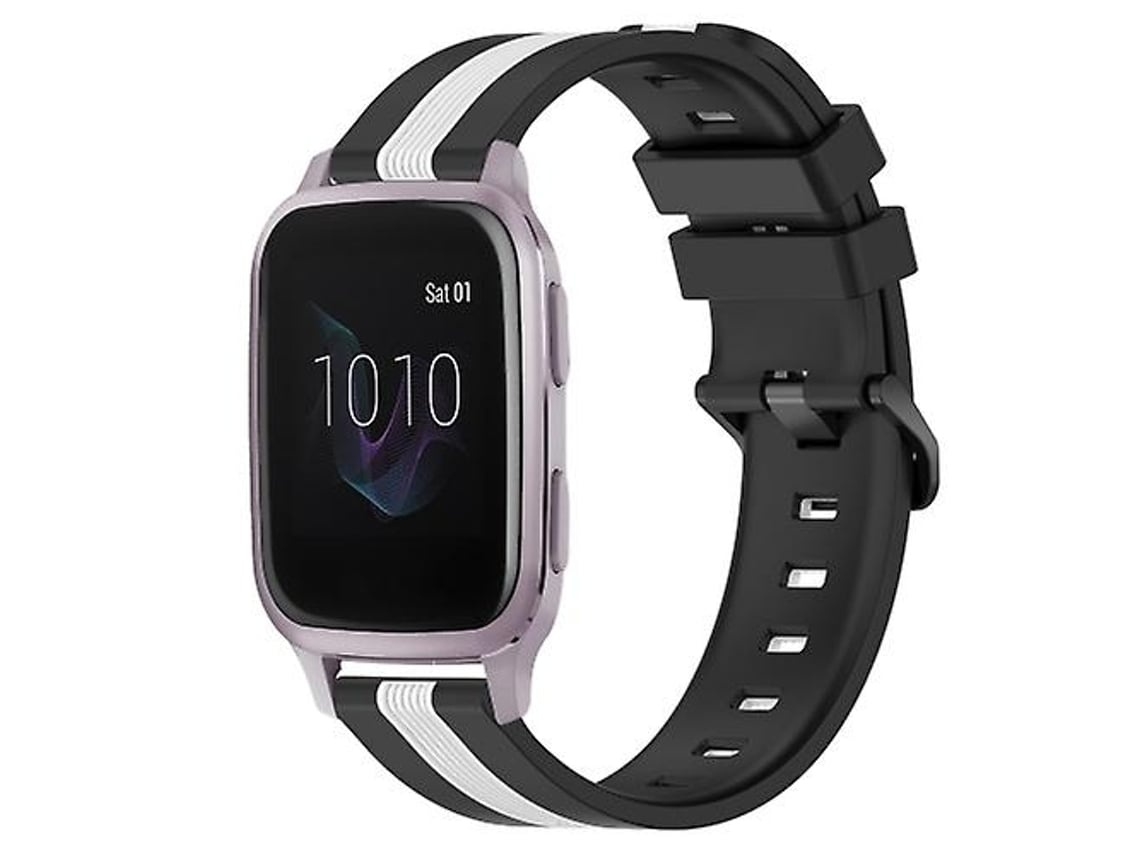 Pulseira De Relógio Lurelia Para Garmin Venu Sq 20 Mm Vertical Two Color Silicone Preto Branco
