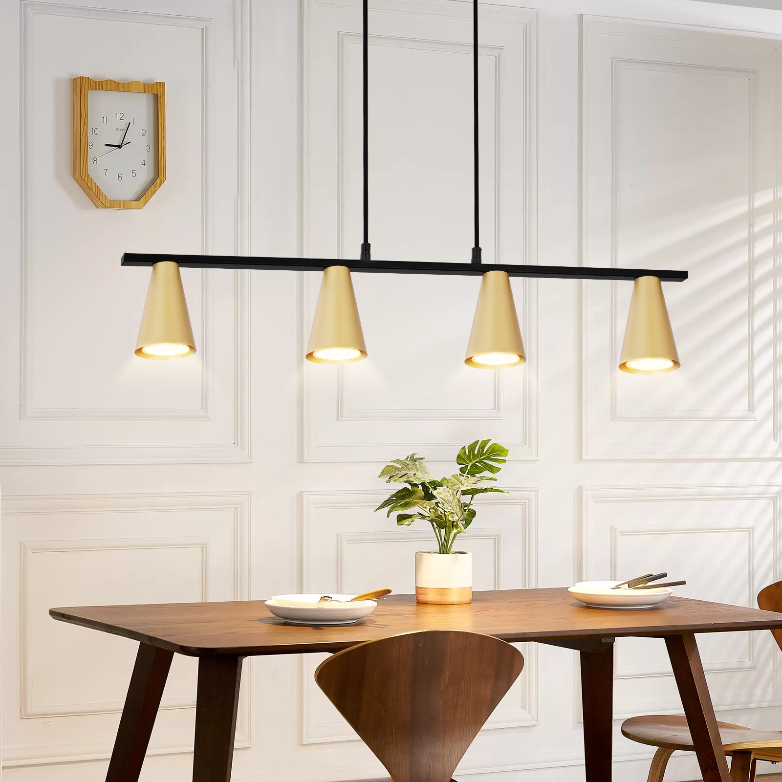 Nettlife Candeeiro Suspenso Para Mesa De Jantar Pendente Dourado: Moderno Gu10 4 Chamas Metálicas Em Preto Industrial, Para Uso Diário