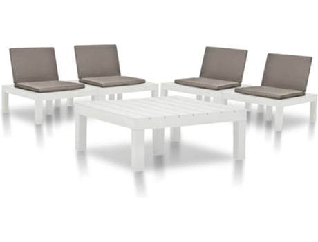 5 pcs conjunto lounge para jardim plástico branco