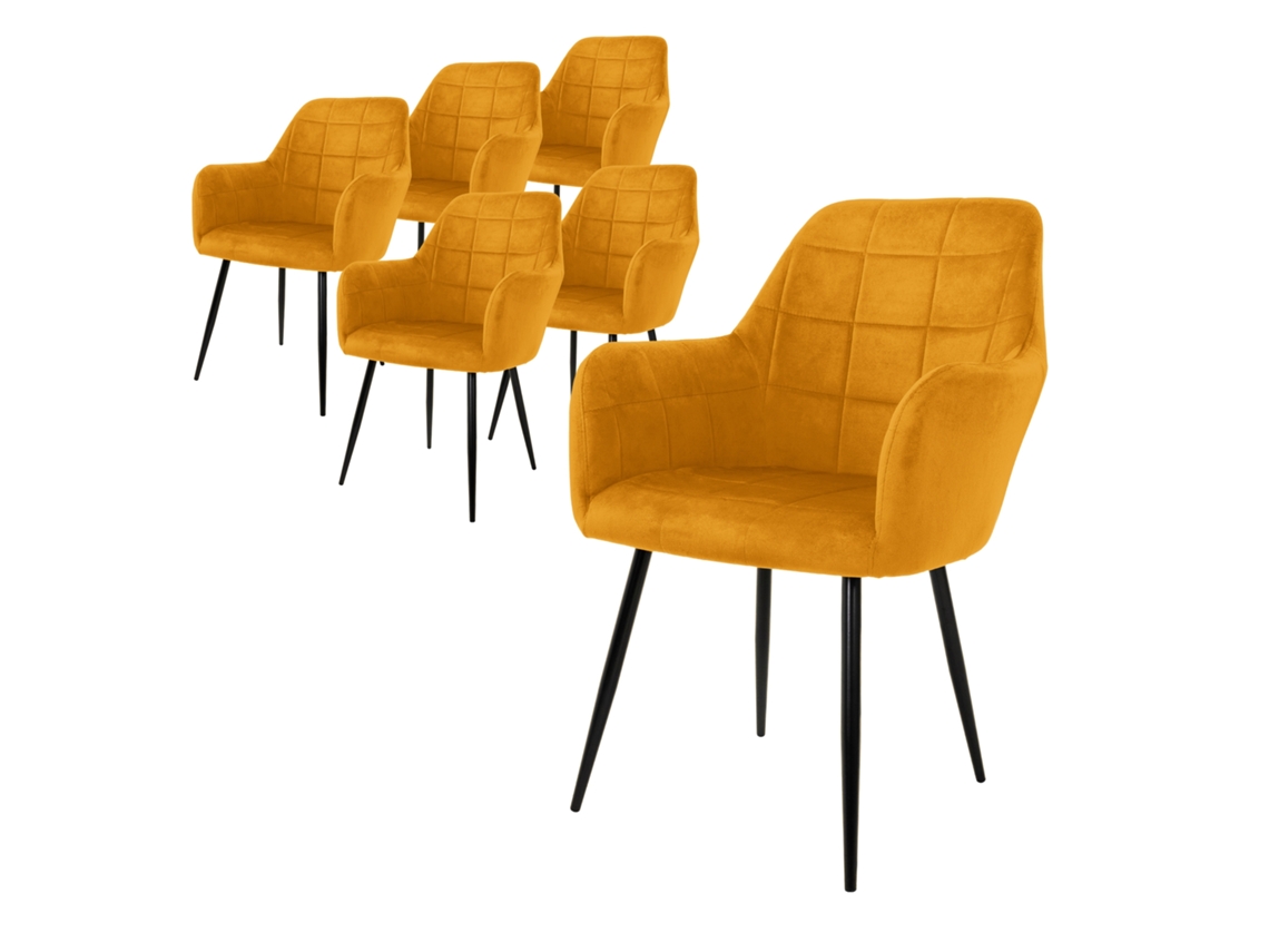 Conjunto 6X Cadeira de Jantar/Lounge em Veludo Ocre Mostarda com Pernas de Aço 84Cm ML-DESIGN