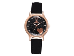 Relógio Feminino de Moda Pulseira de Couro Pu Quartzo com Padrão de Céu Estrelado Strass Preto