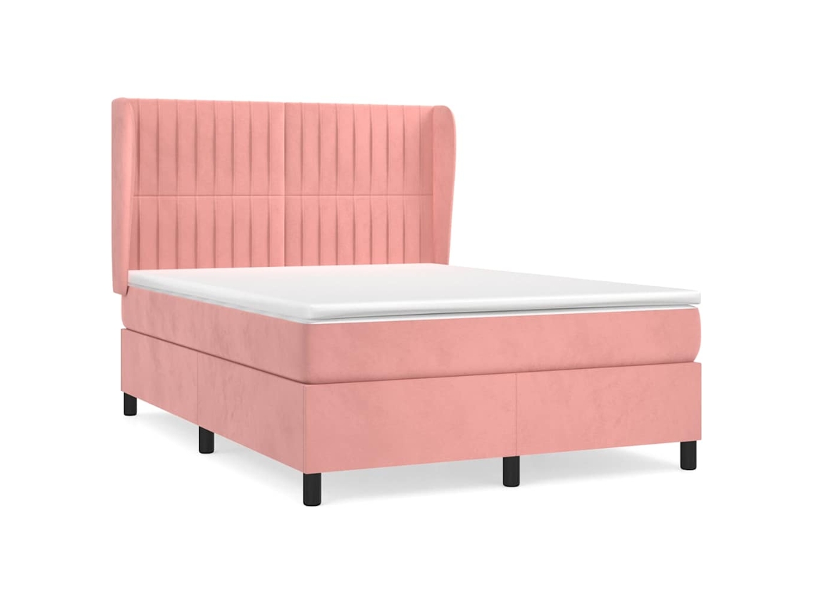 Conjunto 1 Cama Box Spring Vidaxl Cor-de-rosa Veludo (193 X 147 X 128 Cm)