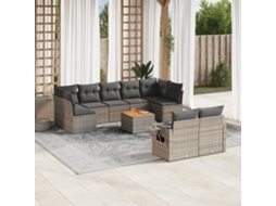10 Pcs Conjunto Sofás De Jardim C/ Almofadões Vime Pe Cinza Dkd Home Decor