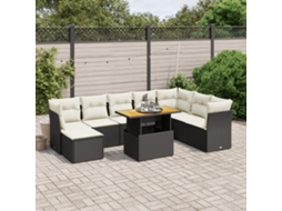 Vidaxl 9 Pcs Conjunto De Sofás P/ Jardim C/ Almofadões Vime Pe Preto