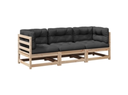 Conjunto 3 Sofás de Jardim com Almofadões Pinho VIDAXL Maciço