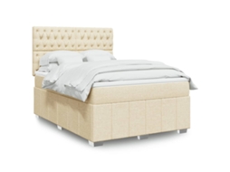 Vidaxl Cama Com Molas/colchão 140x190 Cm Tecido Cor Creme