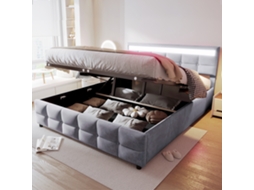Cama Box 180x200cm Com Led Latão Hidráulico Seda Holandesa Cinza
