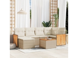 Vidaxl 7 Pcs Conjunto De Sofás P/ Jardim Com Almofadões Vime Pe Bege