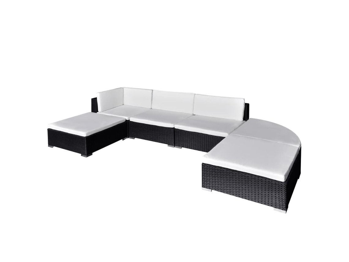 Vidaxl 6 Pcs Conjunto Lounge De Jardim C/ Almofadões Vime Pe Preto