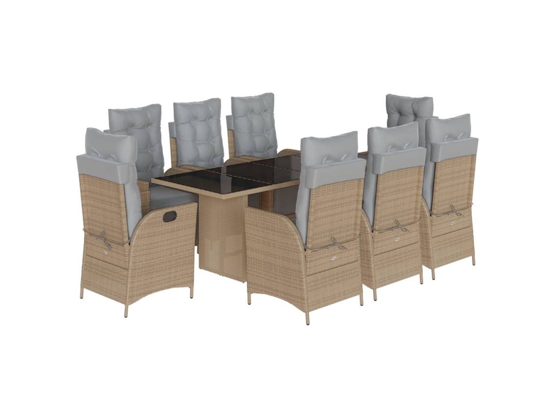 Conjunto de 9 Jantar para Jardim com Almofadões Vime Pe Bege Misturado MAISON EXCLUSIVE