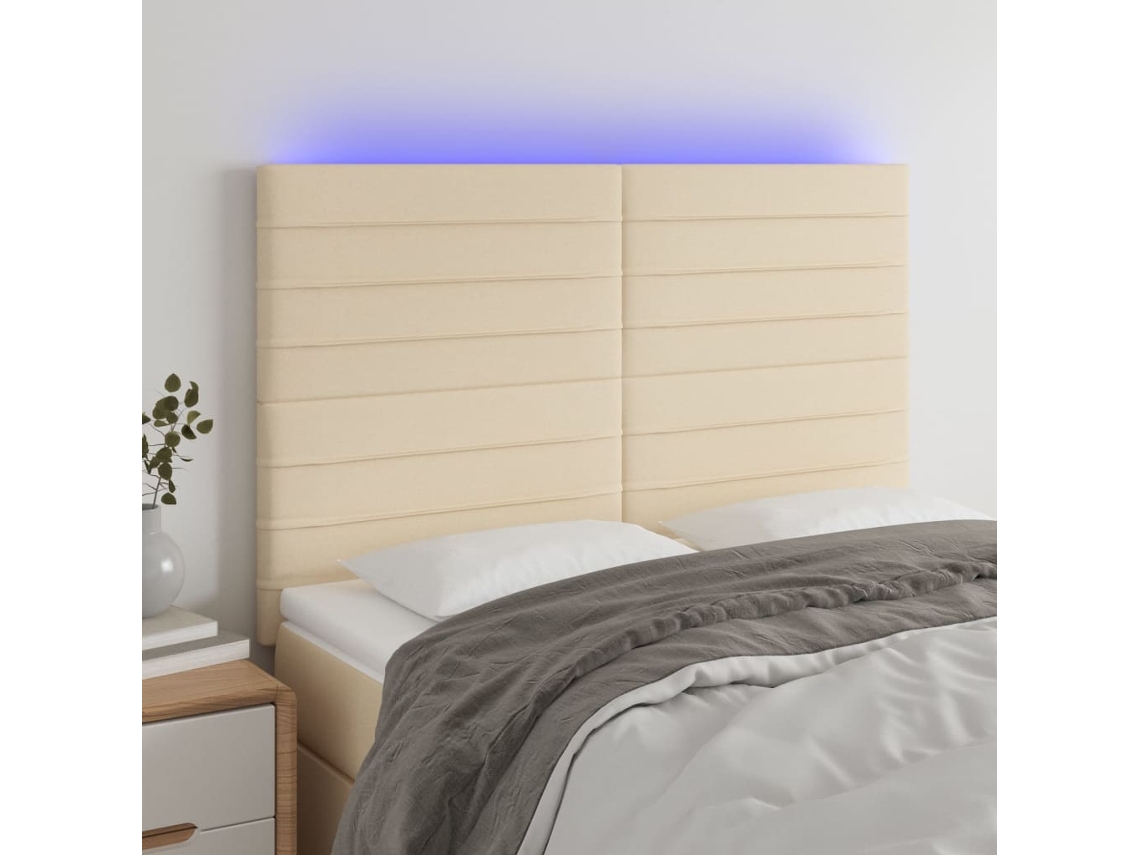 Cabecero con LED Tela 144x5x118/128 cm Crema